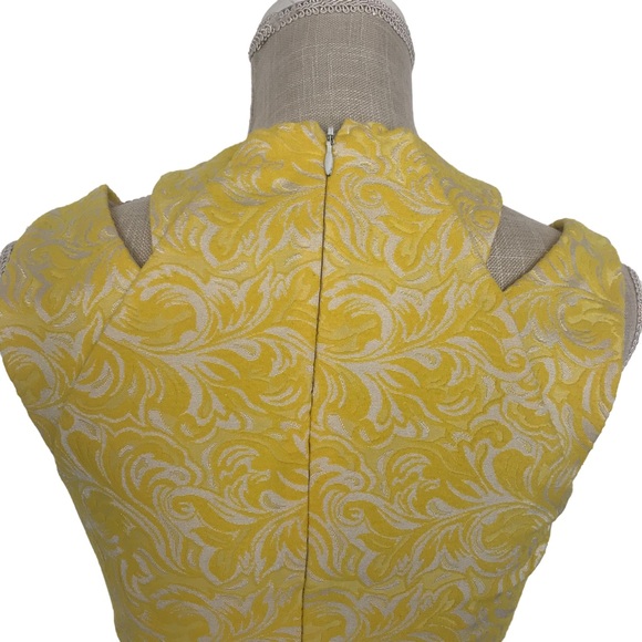 Yellow and white Cache size 2 fitted midi dress with ruche in the waist - Picture 7 of 12